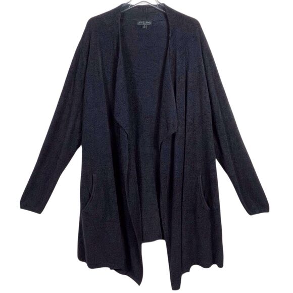 BAREFOOT DREAMS Cozychic Lite Island Wrap Cardigan Plus 1X Black #903 EUC - Picture 2 of 16